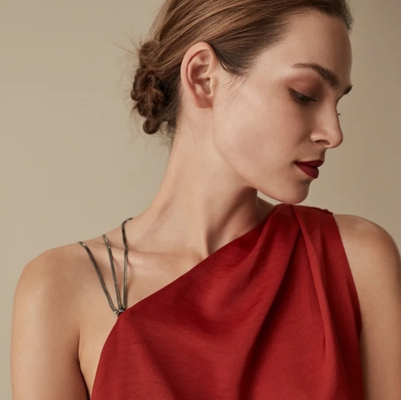 REISS Adalee Chain Back One Shoulder Satin Backless Top - Picture 3 of 8
